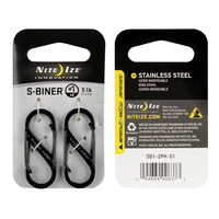 Nite-Ize S-Biner Dual Carabiner in Size #1 Twin Pack - Stainless Steel Black